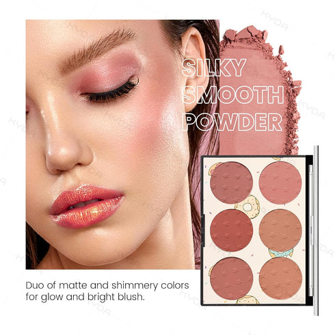 KYDA 6 Colors Blush Palette, Matte and Shimmer Blush Palette, Smooth Blendable Powder, Multiuse Blusher Makeup with