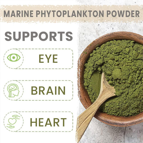 AKI Marine Phytoplankton Powder - Source of Raw Omega-3 EPA Micro Algae for Overall Wellness, Vegan & GMO Free (2 Oz /