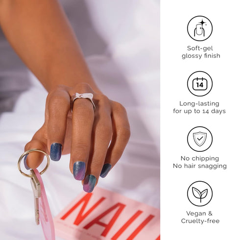 Semi Cured Gel Nail Strips, NAILOG 20pcs Long Lasting Nail Stickers with Glossy Gel Finishing for Women Girls