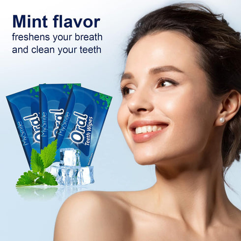 MySmile 100pcs Teeth Wipes, Mint Flavor, Disposal Finger Brush for Deep Cleaning
