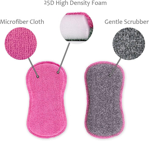 Pack 6 UPSTAR Dish Sponges Kitchen, Microfiber Cleaning Scrubber for Dishwashing, Sink, Basin and Multi-Pupose