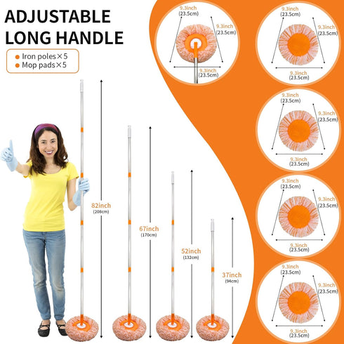 LPABY 360 5 78 Inch Rotatable Adjustable Wall Mop with Mop Heads, Wall Cleaner for Floor, Ceiling & Baseboard