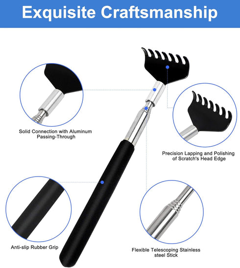 Portable Extendable Back Scratcher, 2 Pack Metal Telescoping Backscratchers for Adults, Kids, Dogs with Gift Packaging