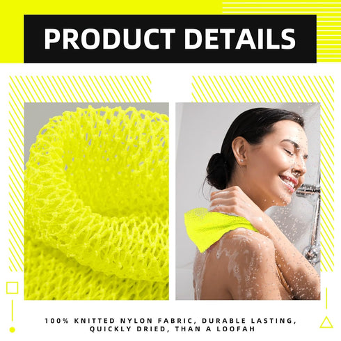 Geiserailie African Long Bathing Net Sponge - Luminous Yellow Long Net Shower Body Scrubber for Daily Use
