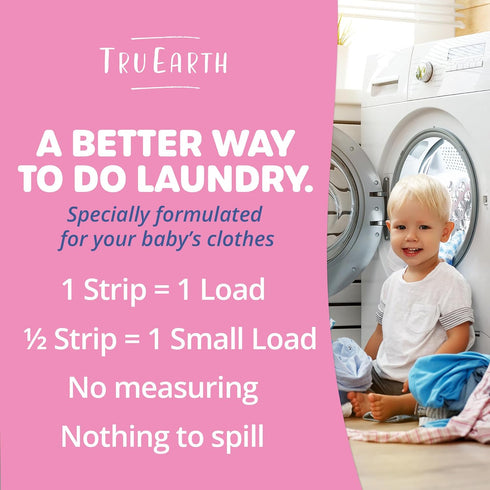 Tru Earth Hypoallergenic Baby Laundry Detergent Sheets, 32 Count, Fragrance Free for Sensitive Skin, Up to 64 Loads