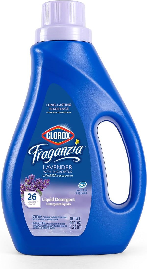 Clorox Fraganzia Liquid Laundry Detergent 40oz in Lavender with Eucalyptus Scent | HE Compatible for All Front and Top