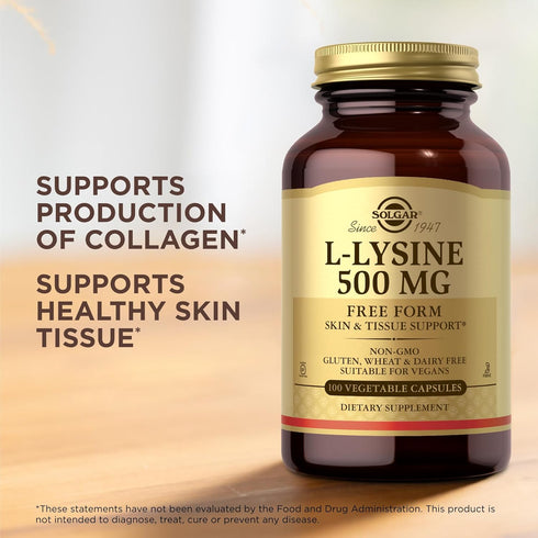 SOLGAR L-Lysine 500 mg, 100 Vegetable Capsules, Pack of 3, Non-GMO, Vegan, Gluten Free