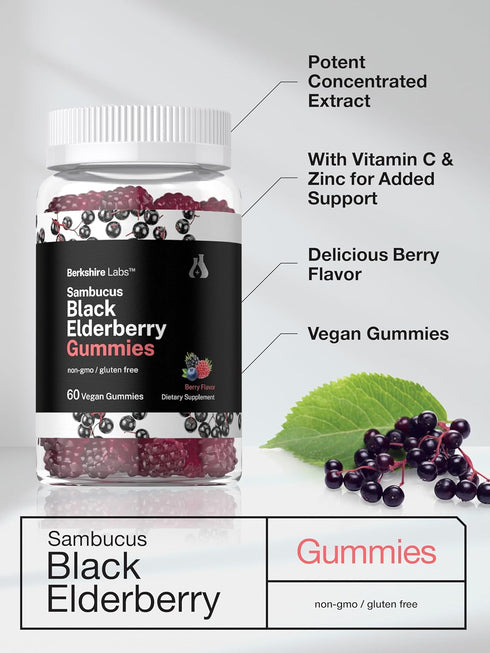 Horbaach Sambucus Black Elderberry Gummies | 60 Count | Vegan, Non-GMO, Gluten Free with Zinc and Vitamin C
