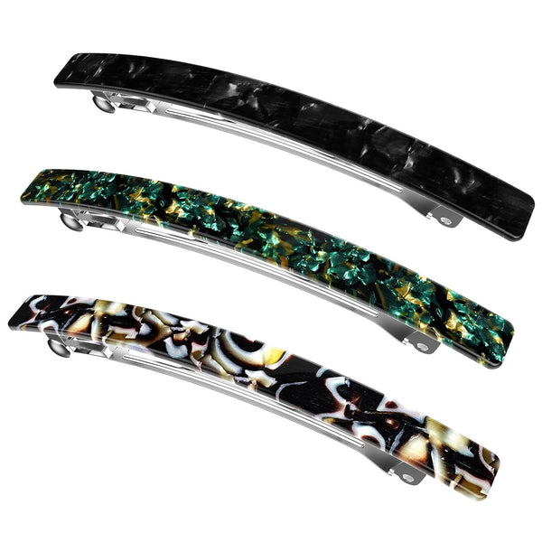 Long 4 Inch French Barrettes for Women, Large Hair Clips for Thin Thick Hair - 3Pcs (Black, Brown, Green)