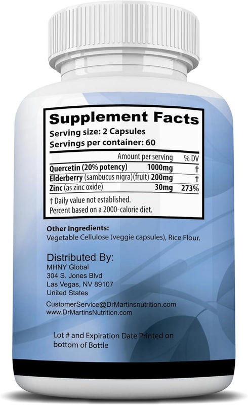 Extra Strength Quercetin with Zinc & Elderberry 1230mg - Supports Immune & Cardiovascular Health