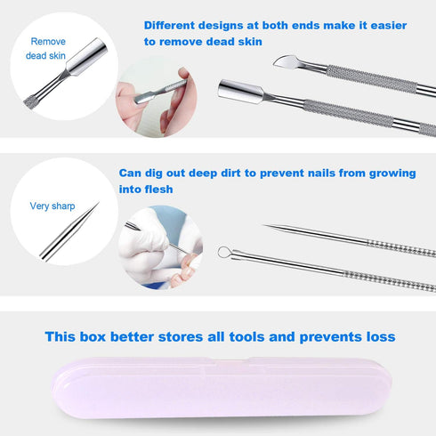 jindian Ingrown Toenail Pedicure Tool Kit, Stainless Steel Nail Care, Nail File and Lifter Pusher (6PCS)