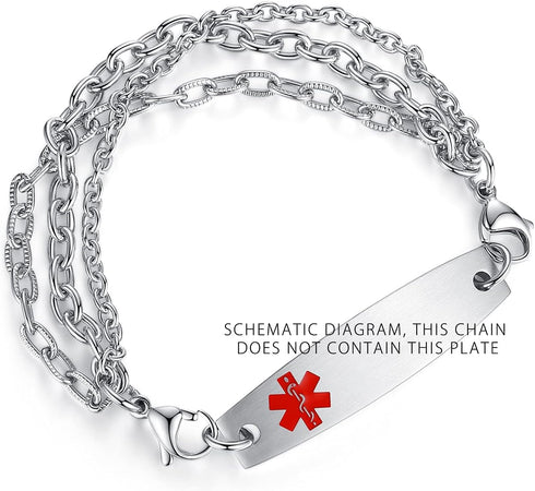 LinnaLove Stainless Steel Interchangeable Chain for Medical Alert Bracelets for Women and Men