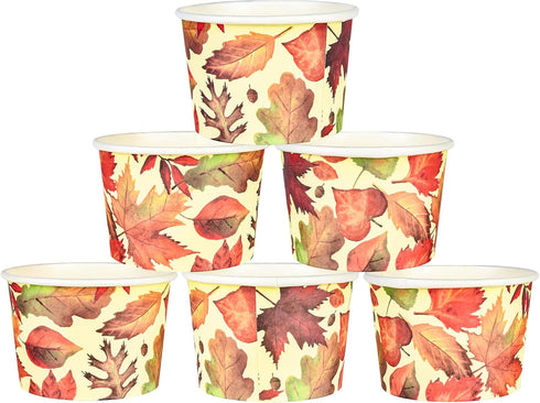 50Pcs Fall Treat Snack Cups, Disposable Ice Cream Cups 9 Oz for Autumn Thanksgiving Dessert Bowls, Party Supplies