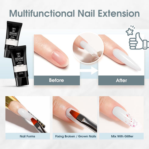 ROSALIND 2 oz White Poly Nail Gel for Nails Opal Extension, Builder for Nail Art Decoration, Acrylic Hard Gel Need UV