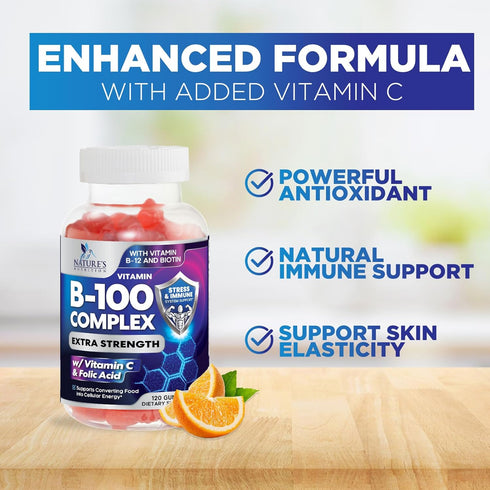 Super B Complex Gummies, Extra Strength Vitamin B Supplement with Vitamin C, Folic Acid, Niacin, B6, B12, Biotin - 120