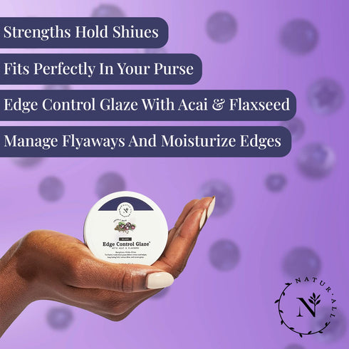 NaturAll 2 Oz Black Smoothing Edge Control Glaze | Medium Hold Moisturizing Styler Hair Curl Cream for Defined Curls