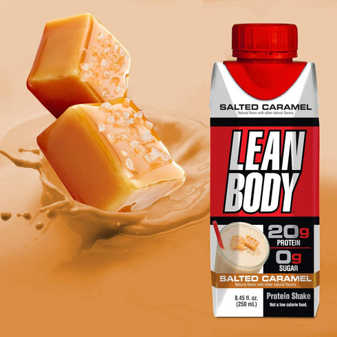 Lean Body Ready-to-Drink Salted Caramel Protein Shake, 20g Protein, Whey Blend, 0 Sugar, Gluten Free, 22 Vitamins & Minerals, (Recyclable Carton & Lid - Pack of 4)