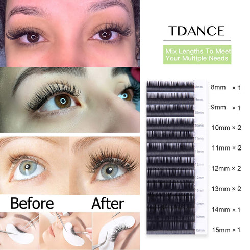 TDANCE Premium CC Curl 0.07mm Thickness Semi Permanent Individual Eyelash Extensions - Silk Volume Lashes