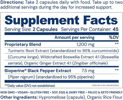 BodyHealth Inflam Relief Joint Supplement for Back, Knees, Hands, with Turmeric, Boswellia, Ginger, Non-GMO, Gluten