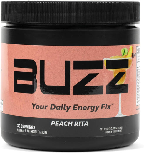 Morning Buzz Energy Drink Powder - Sugar-Free Energy Boost Drink Mix - 30 Servings, Peach Rita