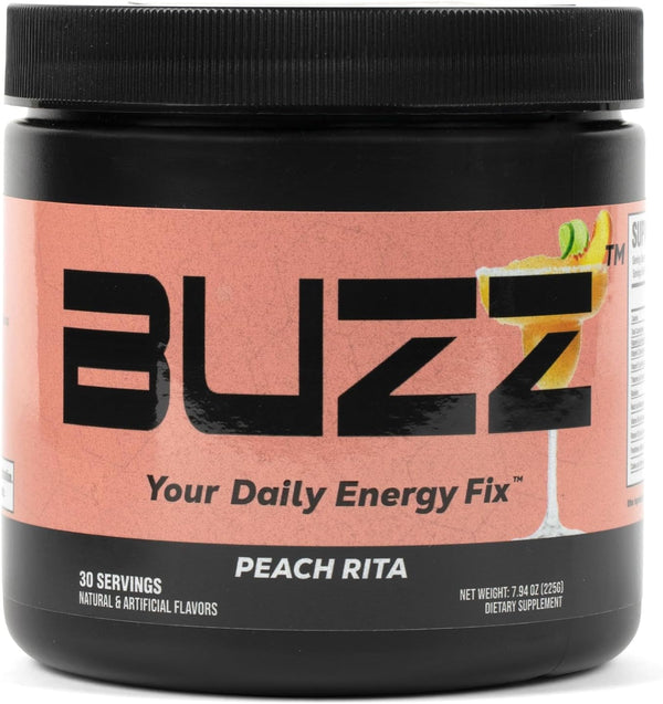 Morning Buzz Energy Drink Powder - Sugar-Free Energy Boost Drink Mix - 30 Servings, Peach Rita
