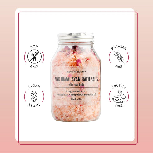 Pink Himalayan Bath Salt with Rose Petals, 100% Natural Aromatherapy, Ylang Ylang Grapefruit Essential Oil Bath Salts
