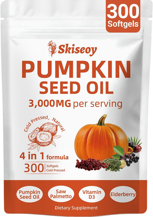 Skiseoy Pumpkin Seed Oil with Saw Palmetto, 300 Softgels | 4 in 1