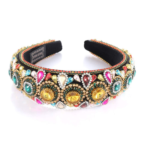 Rhinestone Padded Headband, Baroque Crystal Embellished Hairbands, Colorful Beaded Fashion Hair Hoop Accessory