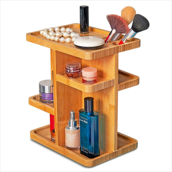 RoyalHouse Bamboo 360 Degree Rotating Makeup Organizer - 12 inches, Multi-Function Storage for Makeup Desk, Bathroom,