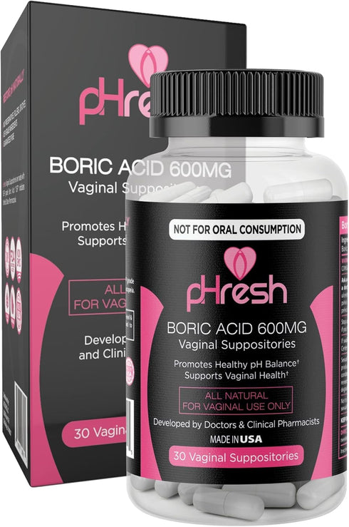 pHresh Boric Acid Suppositories for Women, Suppositories for Odor Use, Natural Feminine