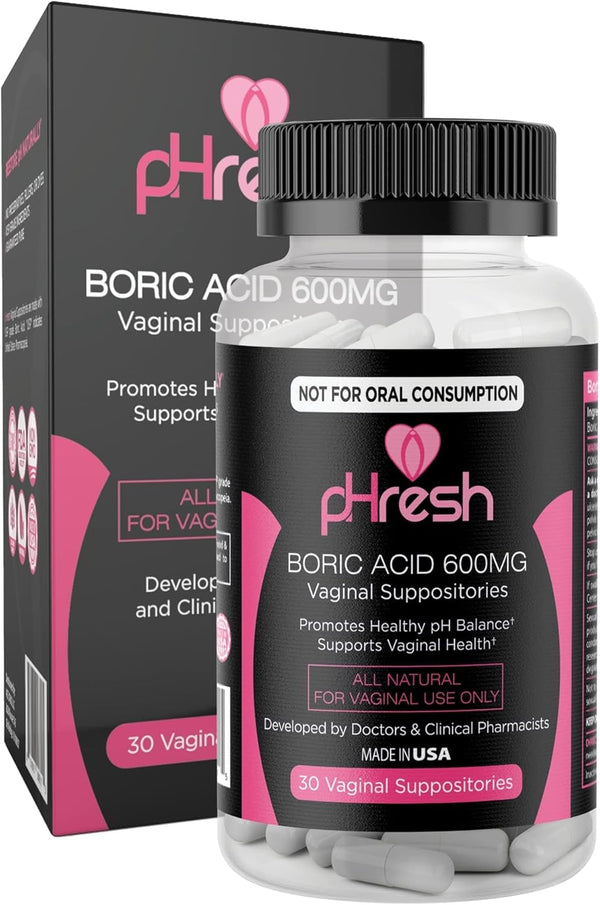 pHresh Boric Acid Suppositories for Women, Suppositories for Odor Use, Natural Feminine
