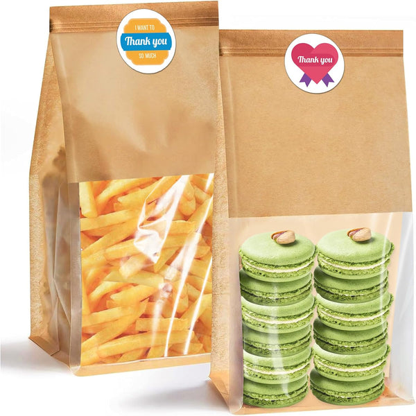 SixWeKit 50 Pack Kraft Paper Bread Bags with Clear Window, 11" x 5.1"