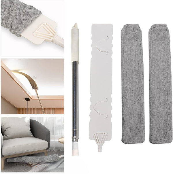 Retractable Gap Dust Cleaner, Microfiber Hand Duster with 2 Washable Dusting Cloths for Under Appliances