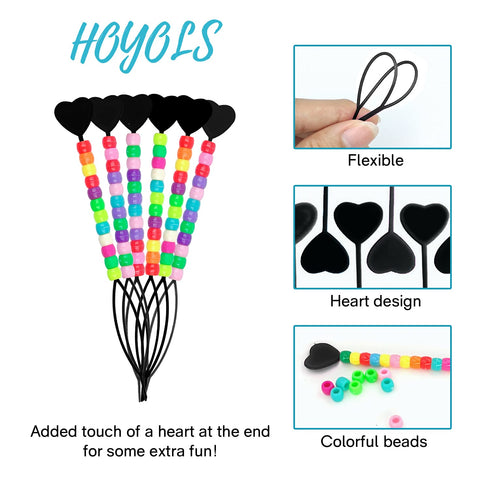 Hoyols Quick Hair Beading Tools with Colorful Pony Beads, Magic Topsy Hair Tail Beader for Kids Girls (6pcs, Black)