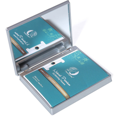 Makeup Mirror with Bamboo Charcoal Oil Blotting Paper Sheets, 100 Counts, Silver Compact Folding Travel Mirror