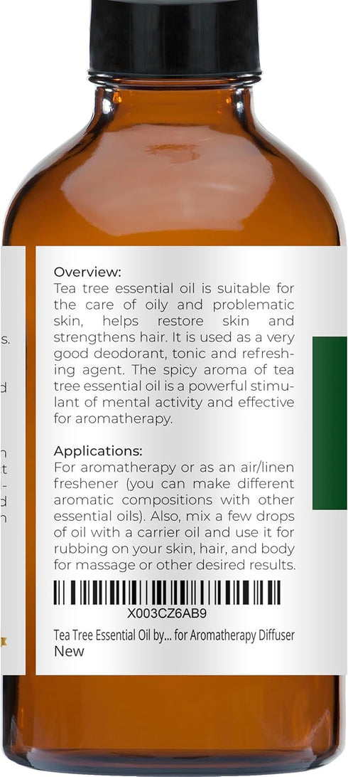Velona Tea Tree Essential Oil 4 oz - 100% Pure Natural Therapeutic Grade for Aromatherapy, Massage, Skincare