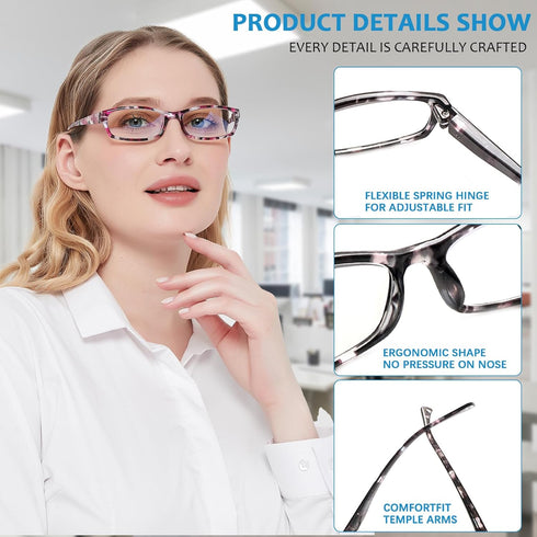 VIDEBLA 5 Pack Computer Reading Glasses, Anti Eyestrain Blue Light Blocking Glasses for Reading (5 Mix-2, 2.25)