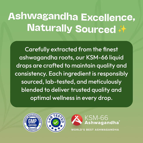 KSM-66 60ml) Ashwagandha Liquid Drops Vegan, GMO Free & Fast Absorbing Form Ashwagandha Supplements for Daily Wellness
