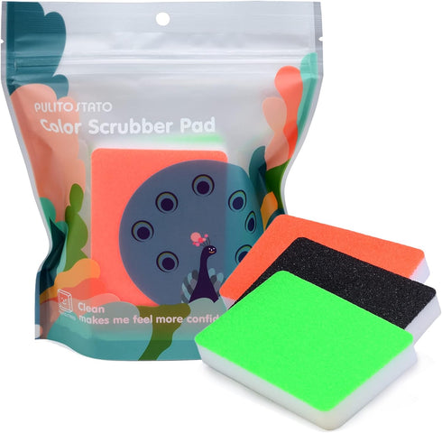 PULITO STATO Multi-Use Heavy Duty Color Scrub Sponge, Long Lasting Non-Scratch Cleaning, 3 Pack