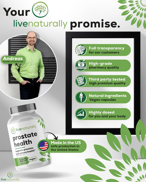 livenaturally 120 Prostate Health Supplement for Men, Advanced Formula with Saw Palmetto, Pumpkin Seed, Stinging Nettle