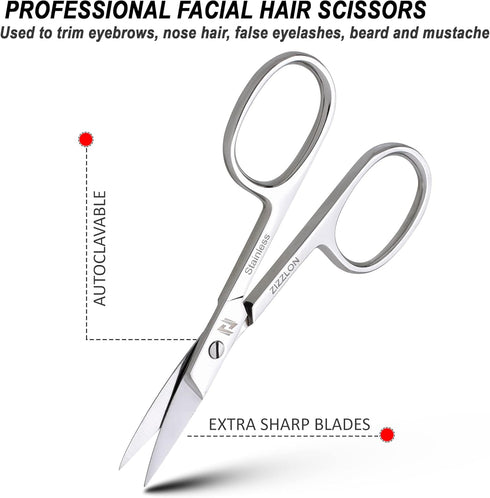 Professional Stainless Steel Eyebrow Scissors for Men and Women - Small Facial Hair Grooming Scissors for Mustache,