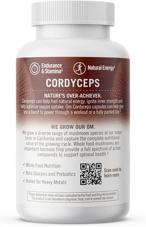 Om Mushroom Superfood Cordyceps Mushroom Capsules - 90 Count, Superfood Supplement for Energy, Power & Stamina