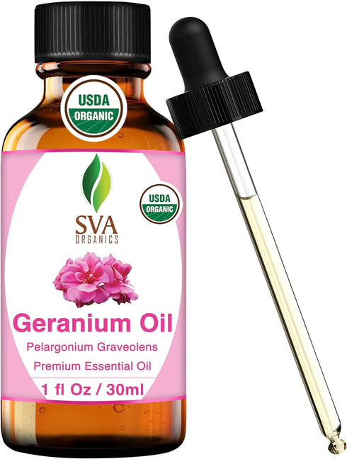 SVA Geranium Essential Oil Organic – 1 Fl Oz – 100% Natural Organic Geranium Oil for Diffuser, Hair Care, Face, Skin