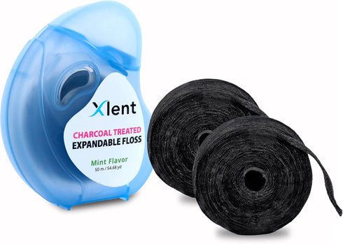 Xlent Expandable Floss, Activated Charcoal, Xylitol Natural Based Wax, Fresh Mint Flavor, 3 Count