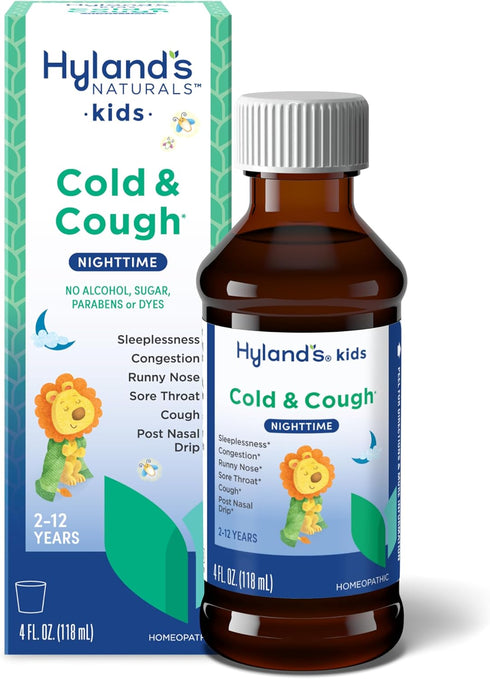 Hyland's Kids Cold and Cough Nighttime Cough Syrup, 4 Fl Oz, Decongestant for Ages 2 and Up