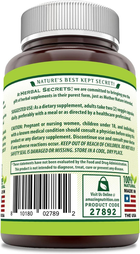 Herbal Secrets Holy Basil Supplement, 1000 Mg Per Serving, 120 Veggie Capsules, Non-GMO