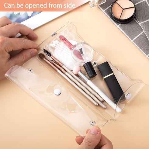 Transparent Makeup Bag, Medium Waterproof PVC Cosmetic Pouch, Clear Travel Organizer with Snap Closure