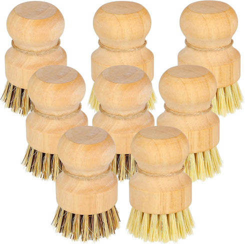 Lemecima 8 Packs Bamboo Dish Scrub Brushes Natural Palm Wooden Scrubbers Set Kitchen
