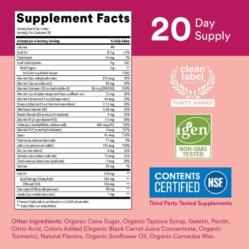 SmartyPants Women's Multivitamin Gummies: Omega 3 Fish Oil, Methylfolate, CoQ10, Vitamin D3, C, B12, 120 Count