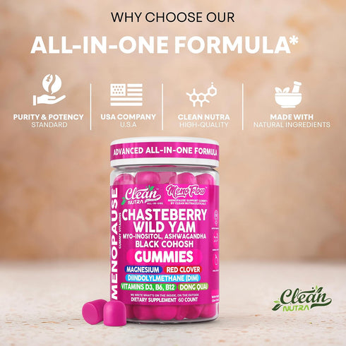 Gummies B6 Gummy Clean Nutra Menopause Supplements for Women Chastberry Wild Yam Inositol Black Cohosh Magnesium Red